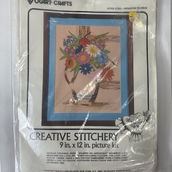 Vogart Crafts Creative Stitchery 9x12 Picture Kit #2202 Window Floral Embroidery - Picture 1 of 5